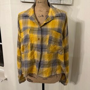 Forever 21 Yellow and Blue Plaid Crop Top